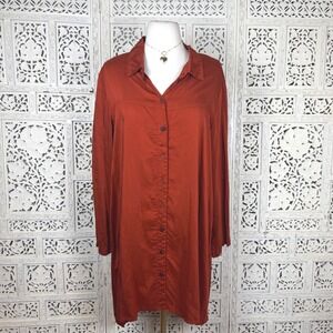 Grizas Burnt Orange Bamboo Silk Button Up Dress Medium Long Sleeve Capsule Chic